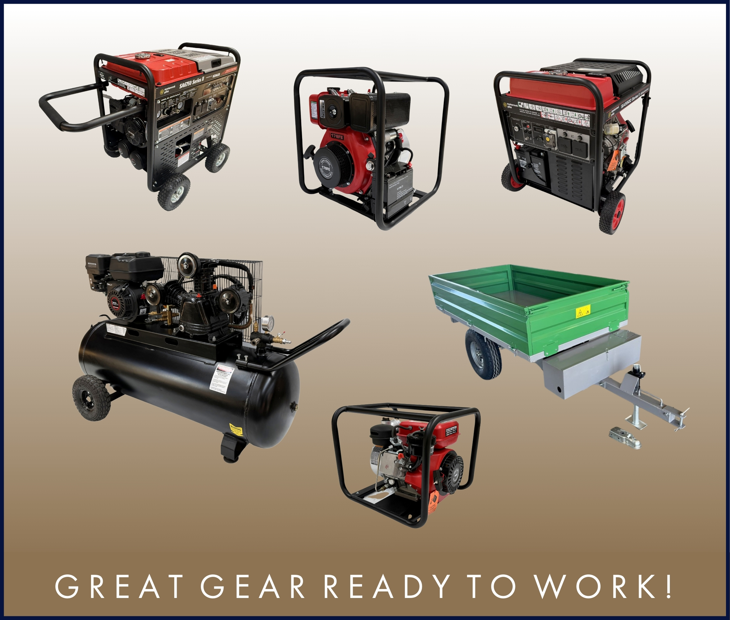 Water Pumps, Generators, Compressors & Trailers